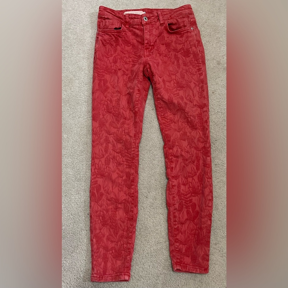 Pilcro and the Letterpress Red Floral-Print Skinny Jeans